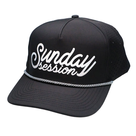 Sunday Session Black Cursive Perfomance Golf Hat